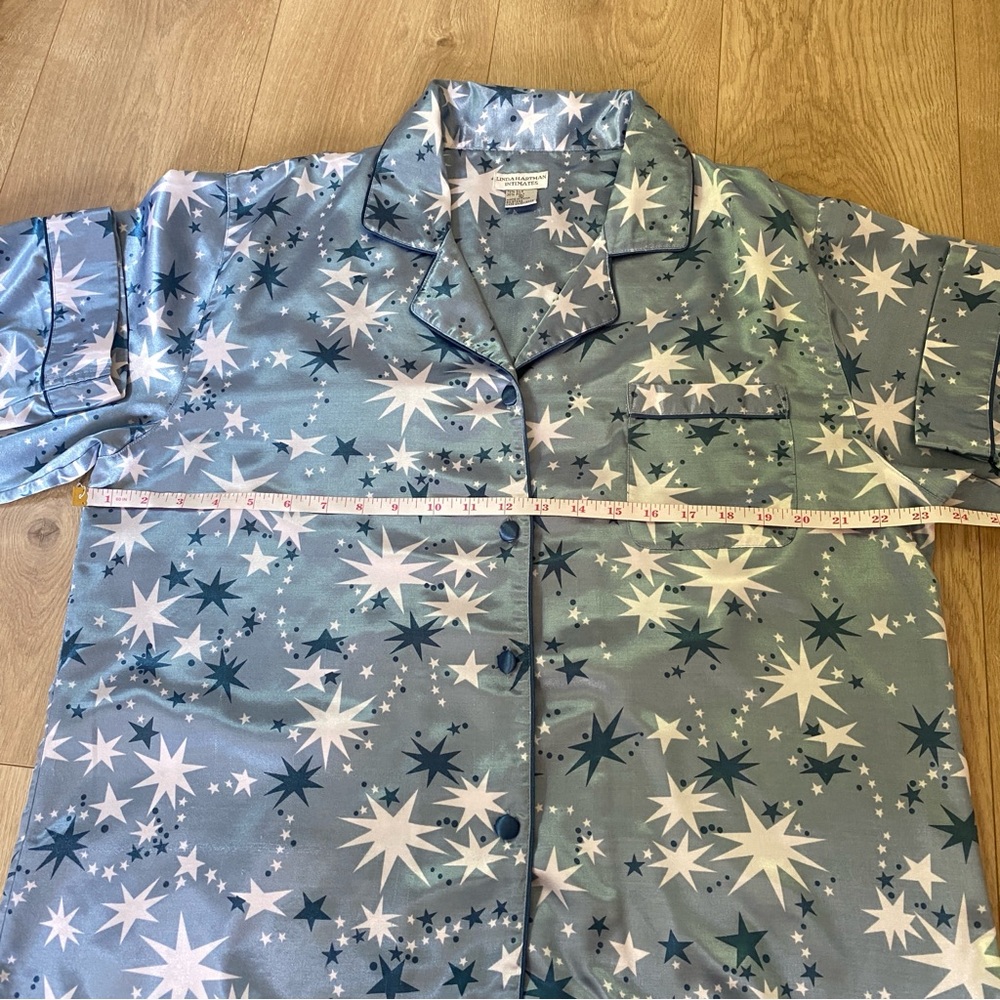 Linda Hartman Intimates Silk Blend Pajama Set Blue Stars Size Large - Picture 12 of 14